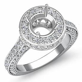 1.60Ct Diamond Engagement Ring Halo Pave Setting 14k White Gold Round Semi Mount