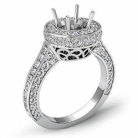 1.60Ct Diamond Engagement Ring Halo Pave Setting 14k White Gold Round Semi Mount