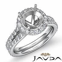 1.3Ct Diamond Engagement Ring Round Semi Mount Halo Pave Setting 14k White Gold