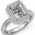 0.89 Ct Pave Diamond Engagement Ring Emerald Setting 14k White Gold