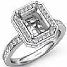 0.89 Ct Pave Diamond Engagement Ring Emerald Setting 14k White Gold