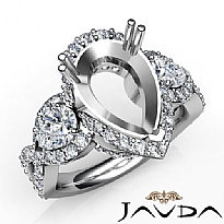 Pear Diamond Three 3 Stone Anniversary Setting Ring 14k W Gold Semi Mount 1.4Ct