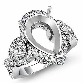 Pear Diamond Three 3 Stone Anniversary Setting Ring 14k W Gold Semi Mount 1.4Ct