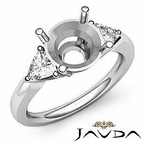 Three Stone Diamond Engagement Trillion Round Semi Mount Ring 14k W Gold 0.55Ct