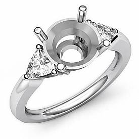 Three Stone Diamond Engagement Trillion Round Semi Mount Ring 14k W Gold 0.55Ct