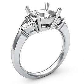 Three Stone Diamond Engagement Trillion Round Semi Mount Ring 14k W Gold 0.55Ct