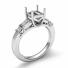0.45Ct Princess Baguette Diamond 3 Stone Engagement Ring 14k Gold