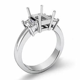 0.50 Ct Emerald Cut Diamond 3 Stone Anniversary Ring Setting WG