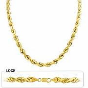 14k Yellow Gold Diamond Cut Rope Hip Hop Chain Mens Necklace (8mm,24