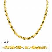 14k Yellow Gold Diamond Cut Rope Hip Hop Chain Mens Necklace (8.00mm,24