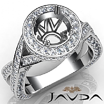 1.5 Ct Diamond Engagement Halo Pave Setting Ring Round Semi Mount 14K White Gold