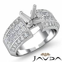 1.46Ct Round & Princess Diamond Engagement Invisible Setting Ring 14K White Gold