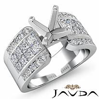 1.14Ct Round & Princess Diamond Engagement Invisible Setting Ring 14K White Gold