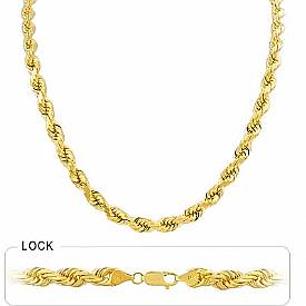 14k Yellow Gold Diamond Cut Rope Hip Hop Chain Mens Necklace (8.00mm,24",107.80g)