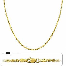 14k Yellow Gold Diamond Cut Rope Hip Hop Chain Mens Necklace (2.50mm,18",8.20g)
