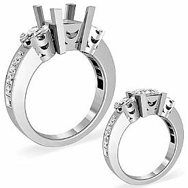 1CT Princess Round Diamond 3STone Anniversary Ring Set W Gold