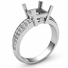 0.30Ct Princess Diamond Engagement Ring Side Stone Setting 14k W Gold Semi Mount