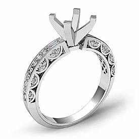 0.35 Ct Round Baguette Diamond Vintage Engagement Ring Setting WG
