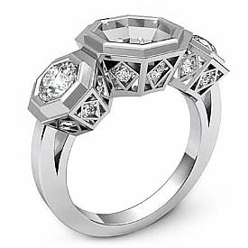 0.85 Ct Round Bezel Set 3 Stone Diamond Anniversary Ring Setting Gold