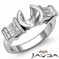 Baguette Round Diamond Three 3 Stone Engagement Ring Semi Mount 14k W Gold 1/2Ct