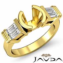 Baguette Round Diamond Three 3 Stone Engagement Ring Semi Mount 18k Gold Yellow  (0.4Ct. tw.)