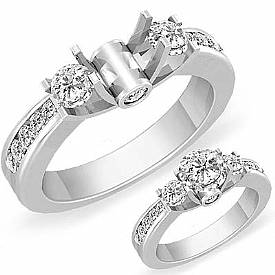 0.60 CT Round Diamond 3 Stone Engagement Ring Setting 14k W Gold