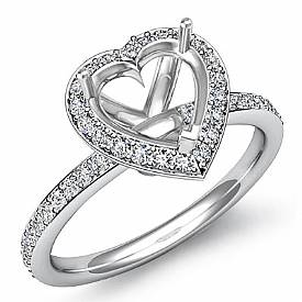 1.0 Ct Diamond Engagement Heart Ring 14K White Gold Halo Pave Setting Semi Mount