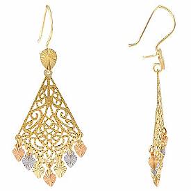 14k Yellow Gold Tri Color Chandelier Earrings