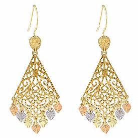14k Yellow Gold Tri Color Chandelier Earrings