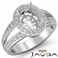 0.55 CT Diamond Engagement Halo Pave Setting Ring Oval Semi Mount 14K White Gold
