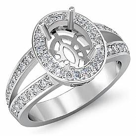 0.55 CT Diamond Engagement Halo Pave Setting Ring Oval Semi Mount 14K White Gold