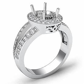 0.55 CT Diamond Engagement Halo Pave Setting Ring Oval Semi Mount 14K White Gold