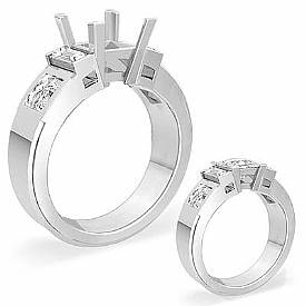 1.15Ct Princess Baguette Diamond Engagement ring Setting 14k W Gold
