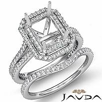 2.5Ct Emerald Diamond Semi Mount Engagement Wedding Ring Bridal Set 14k W Gold