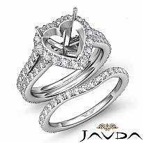 1.8C Heart Halo Diamond Semi Mount Engagement Wedding Ring Bridal Set 14k W Gold