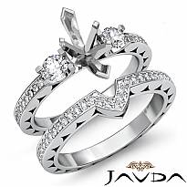 1.65Ct 3 Stone Diamond Engagement Ring Marquise Bridal Set 14k W Gold Semi Mount