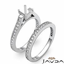 0.57C Pave Princess Diamond Engagement Bridal Ring Set 14k White Gold Semi Mount