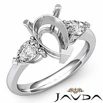 Pear Cut Semi Mount Three Stone Diamond Engagement Ring 14k W Gold Setting 1/2Ct