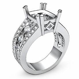 1.25Ct Princess Round Diamond Engagement Ring Radiant Semi Mount 14k White Gold