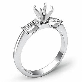 Baguette Round Diamond Three 3 Stone Engagement Ring 14k W Gold SemiMount 0.30Ct