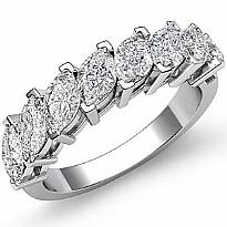Marquise Cut Prong Set Diamond Half Wedding Band Womens Ring 14k White Gold 2Ct