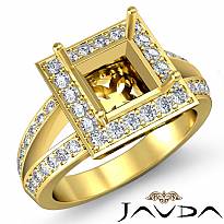 Diamond Engagement Ring Princess Semi Mount 14k Gold Yellow Halo Setting (0.6Ct. tw.)