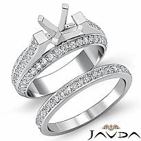 1.9 Ct Diamond Engagement Pave Ring Round Bridal Sets 14k White Gold Semi Mount