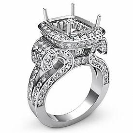 Radiant Diamond Setting Vintage Engagement Semi Mount Ring 14k White Gold 2.65Ct