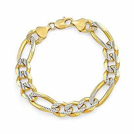 14k 2Tone Gold Men Solid Figaro Bracelet (11.6mm,8.50",46.6g)
