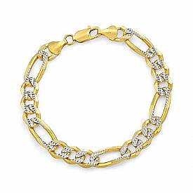 14k 2Tone Gold Men Solid Figaro Bracelet (9.6mm,8.50",28.5g)