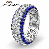 Sapphire Diamond Engagement Band 5 Row Eternity Womens Ring 14k White Gold 4Ct