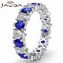 Pear Cut Sapphire Diamond Prong Set Eternity Women Band Ring 14k White Gold 3Ct