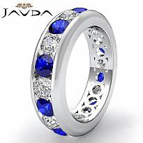 Round Sapphire Diamond Channel Eternity Women's Band Ring 14k White Gold 2.2Ct