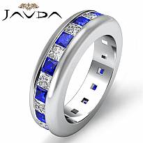 Princess Sapphire Diamond Channel Set Eternity Band Womens Ring 14k WGold 2.5Ct